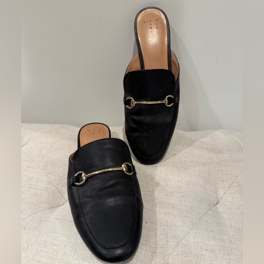 a new day Black Mules with Gold Accent
